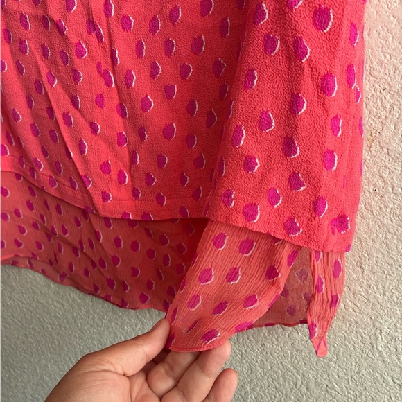 Kate Spade Take A Walk On The Wild Side Pink Leopard Dot Layered Tank Blouse M - Picture 9 of 15